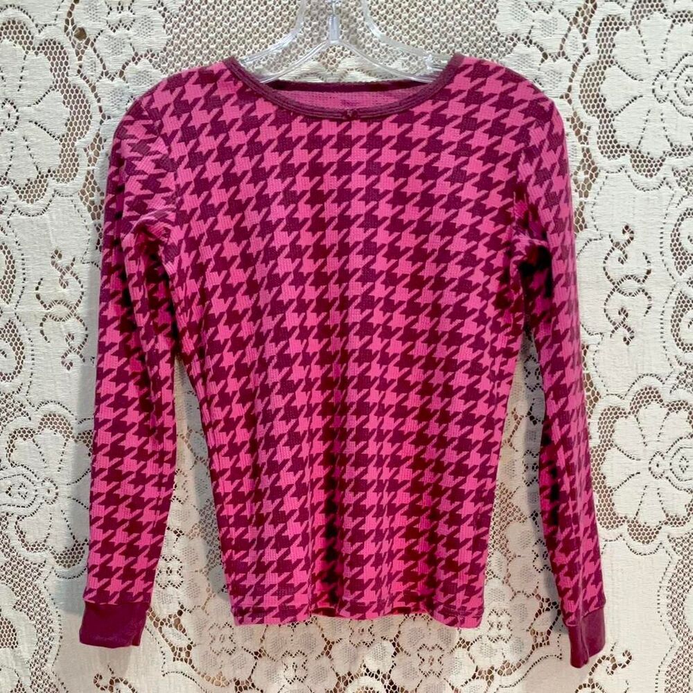 Carter's Pink and Burgundy Waffle-knit Houndstooth Long Sleeve Shirt with Bow